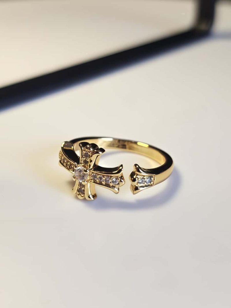 Vergoldeter Damenring Kreuz mit Zirkonia Open ring