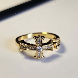 Vergoldeter Damenring Kreuz mit Zirkonia Open ring