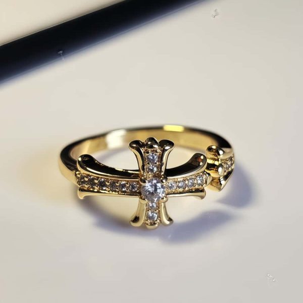 Vergoldeter Damenring Kreuz mit Zirkonia Open ring