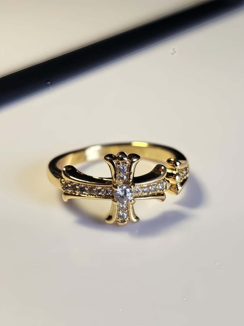 Vergoldeter Damenring Kreuz mit Zirkonia Open ring
