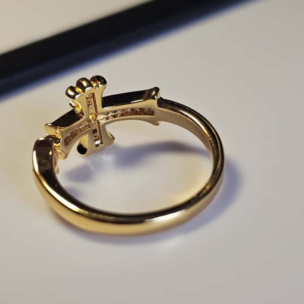 Vergoldeter Damenring Kreuz mit Zirkonia Open ring