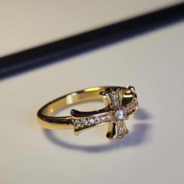 Vergoldeter Damenring Kreuz mit Zirkonia Open ring