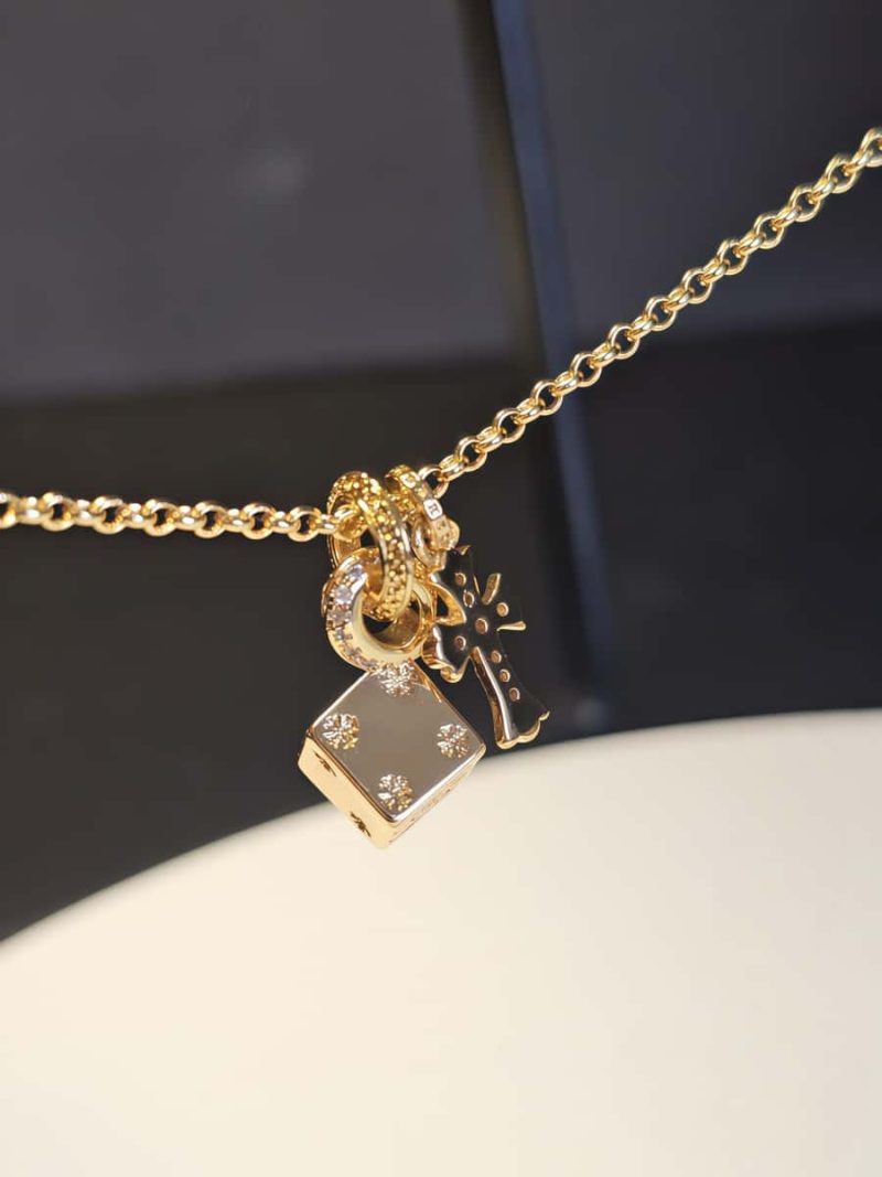 Vergoldete Kreuz und Würfeln Doppelanhänger Halskette