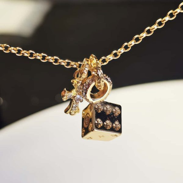 Vergoldete Kreuz und Würfeln Doppelanhänger Halskette
