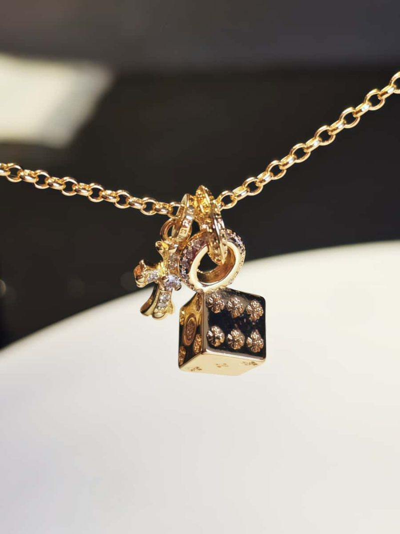 Vergoldete Kreuz und Würfeln Doppelanhänger Halskette