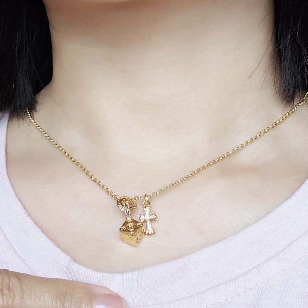 Vergoldete Kreuz und Würfeln Doppelanhänger Halskette