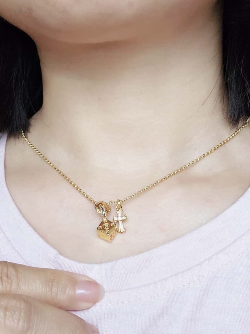 Vergoldete Kreuz und Würfeln Doppelanhänger Halskette