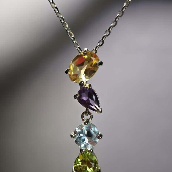 Anhänger aus 925 Silber mit Citrin, Amethyst, Topas und Peridot – vielseitig tragbar durch Universalverschluss