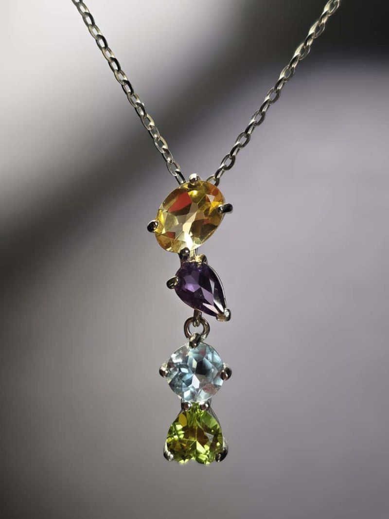Anhänger aus 925 Silber mit Citrin, Amethyst, Topas und Peridot – vielseitig tragbar durch Universalverschluss