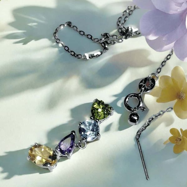Anhänger aus 925 Silber mit Citrin, Amethyst, Topas und Peridot – vielseitig tragbar durch Universalverschluss