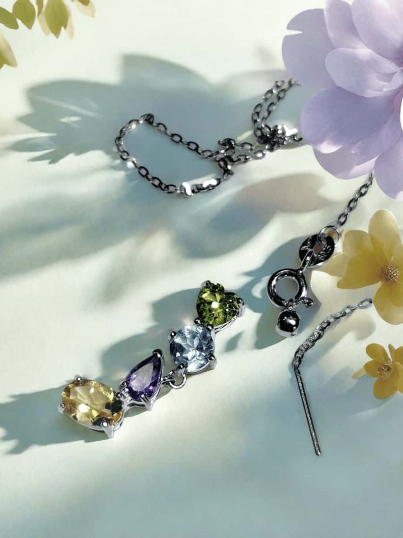 Anhänger aus 925 Silber mit Citrin, Amethyst, Topas und Peridot – vielseitig tragbar durch Universalverschluss