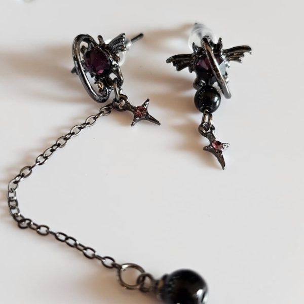 Modeschmuck Ohrringe gothischer Stil mit violettem Kristall Fledermaus Damen