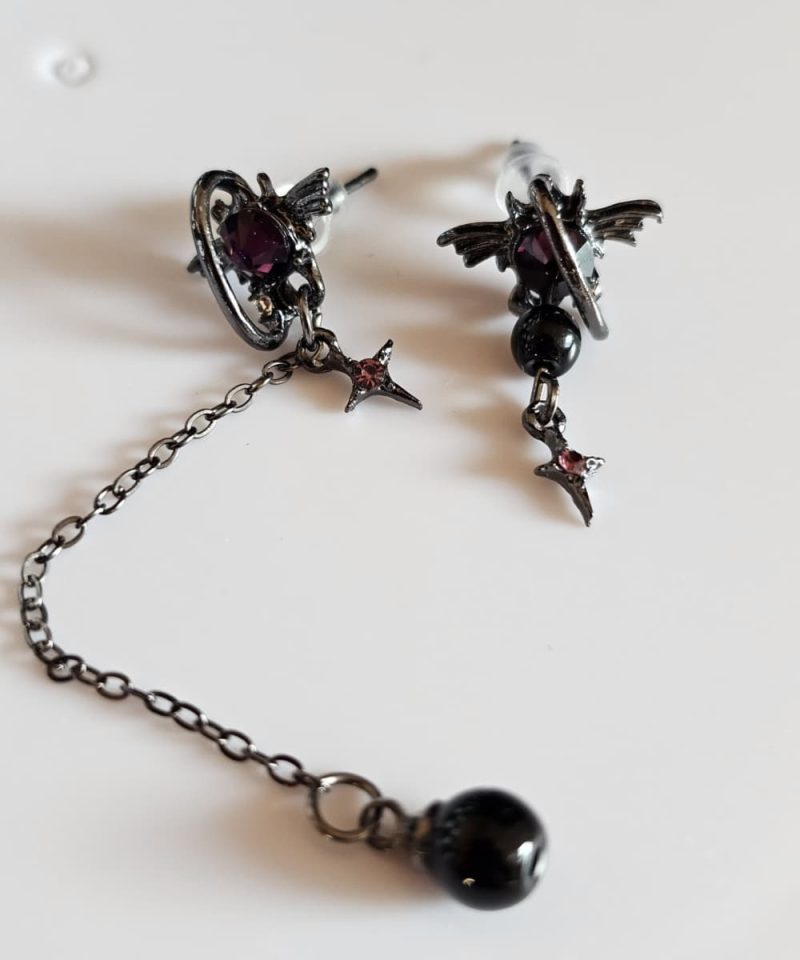 Modeschmuck Ohrringe gothischer Stil mit violettem Kristall Fledermaus Damen