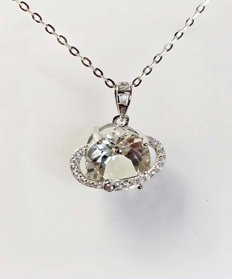 Silber Halsanhänger mit Stein Quarz Kristall Planetenanhänger