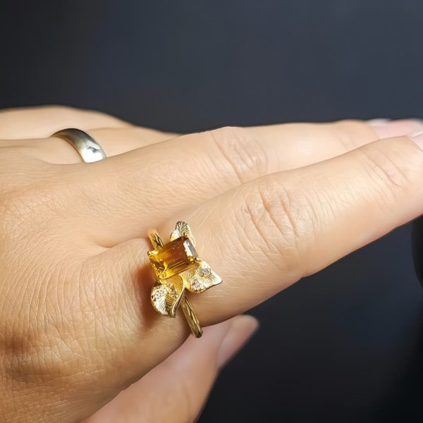 Echtschmuck Silber Ringe mit Stein Gelber Quarz