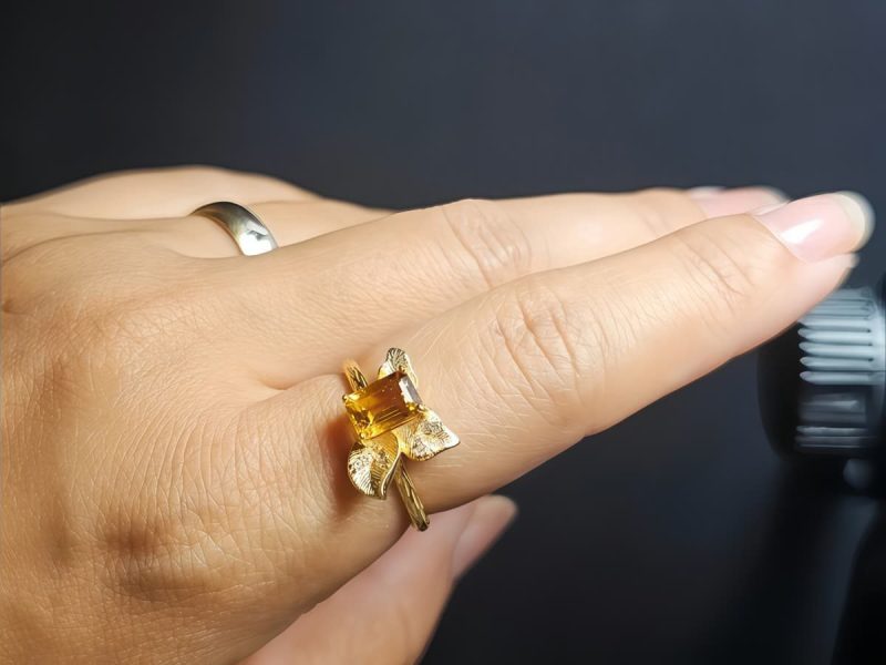 Echtschmuck Silber Ringe mit Stein Gelber Quarz