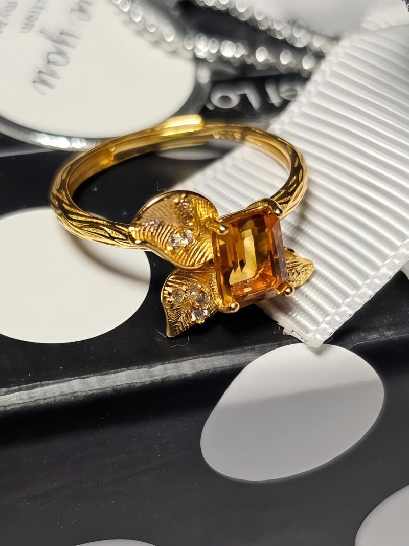 Echtschmuck Silber Ringe mit Stein Gelber Quarz