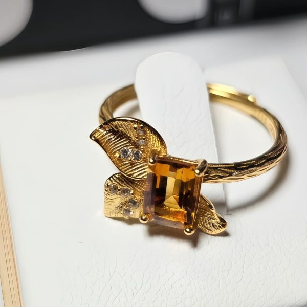 Echtschmuck Silber Ringe mit Stein Gelber Quarz