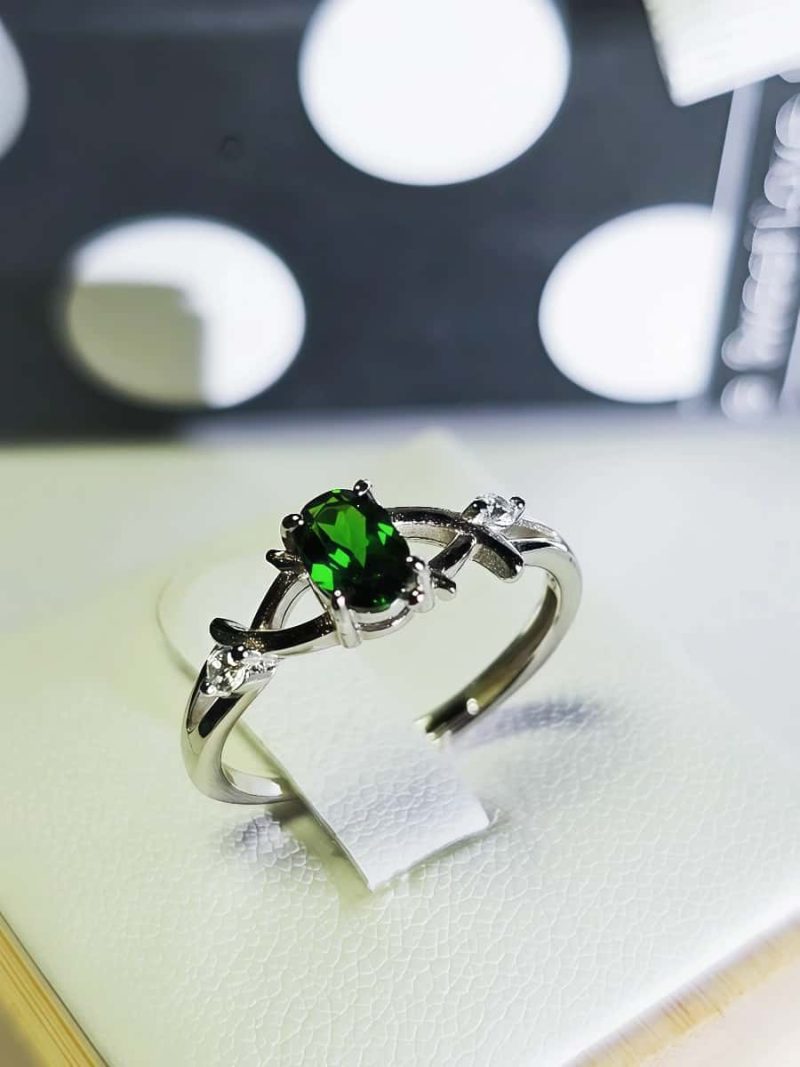 Echtschmuck Silber Ringe Grün Diopsid DR0006