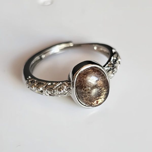 Damenring mit Schwarzgoldene Super Seven Edelstein