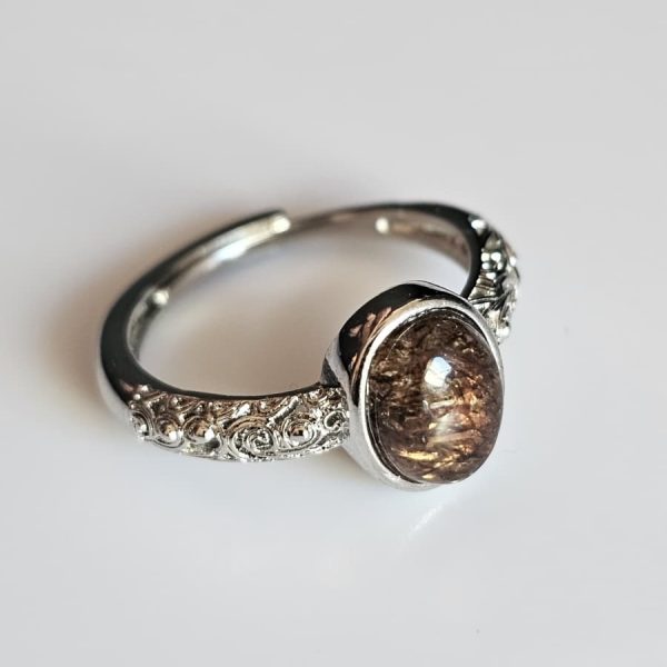 Damenring mit Schwarzgoldene Super Seven Edelstein