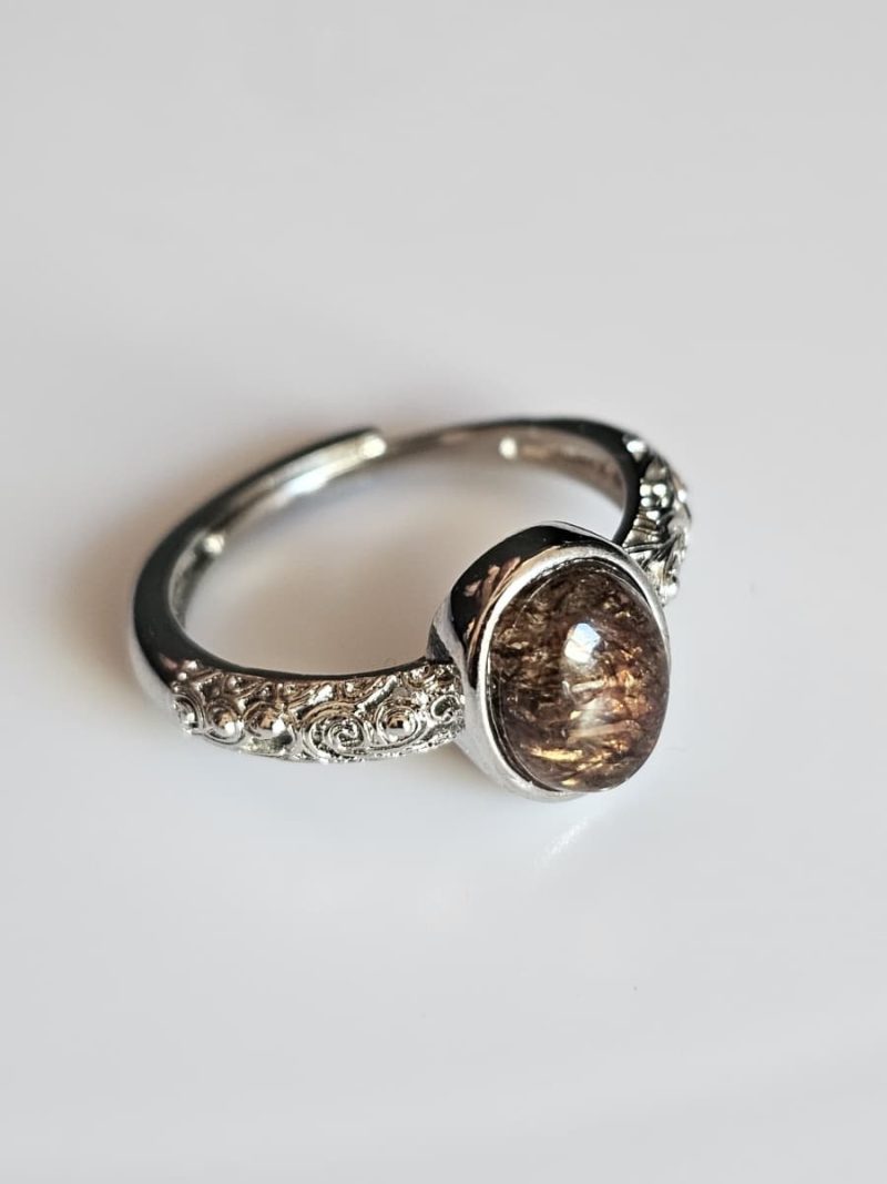 Damenring mit Schwarzgoldene Super Seven Edelstein