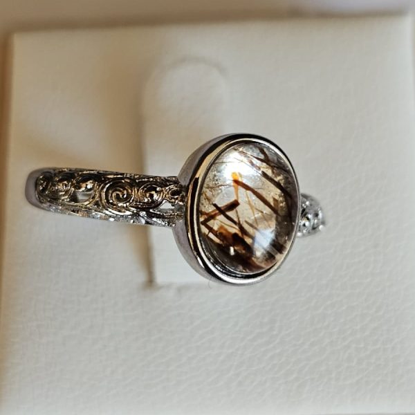 Damenring mit Schwarzgoldene Super Seven Edelstein