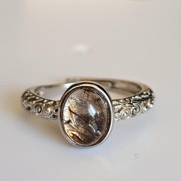 Damenring mit Schwarzgoldene Super Seven Edelstein