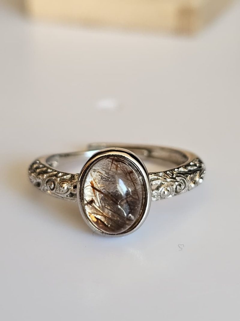 Damenring mit Schwarzgoldene Super Seven Edelstein