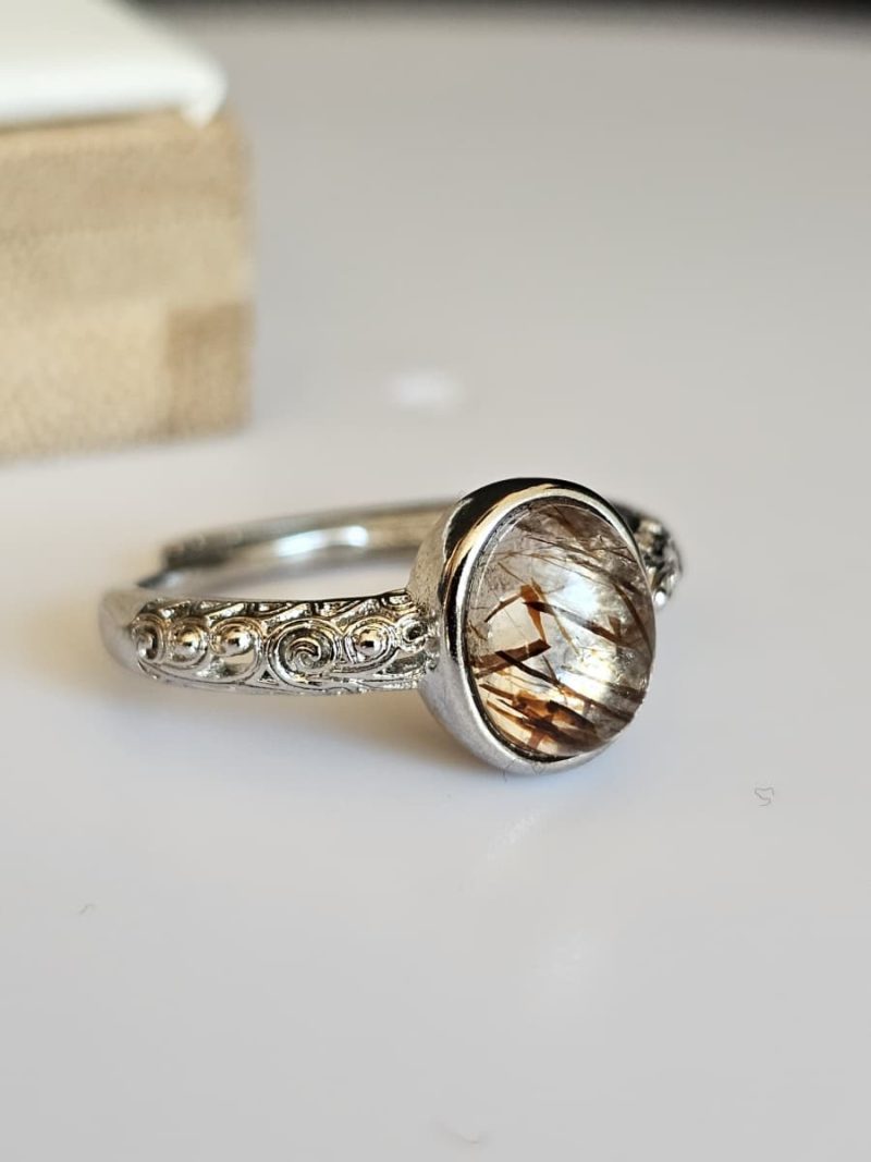 Damenring mit Schwarzgoldene Super Seven Edelstein