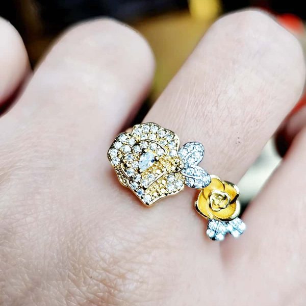 Vergoldeter Rosen-Open-Ring mit Zirkonia