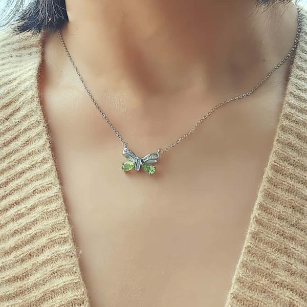 Silber Schleife Halskette mit Olivin