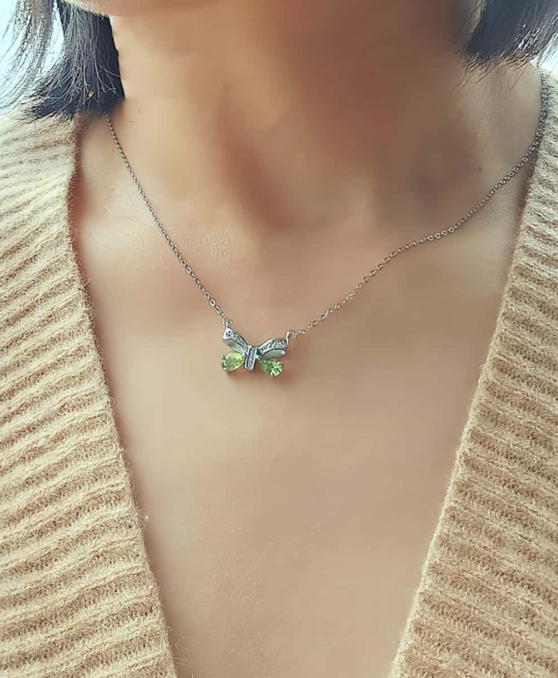 Silber Schleife Halskette mit Olivin