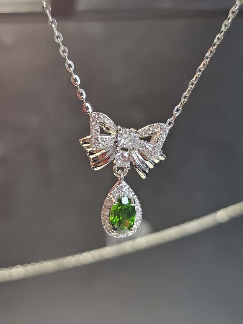 925er Silber Schleifen-Halskette mit Diopsid, Zirkonia