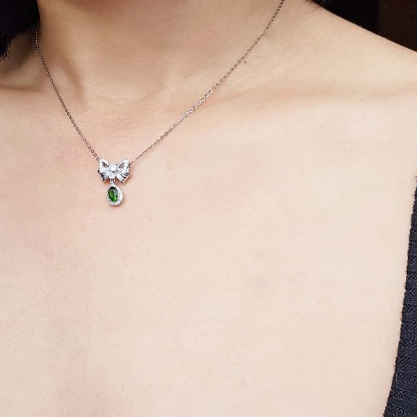 925er Silber Schleifen-Halskette mit Diopsid, Zirkonia