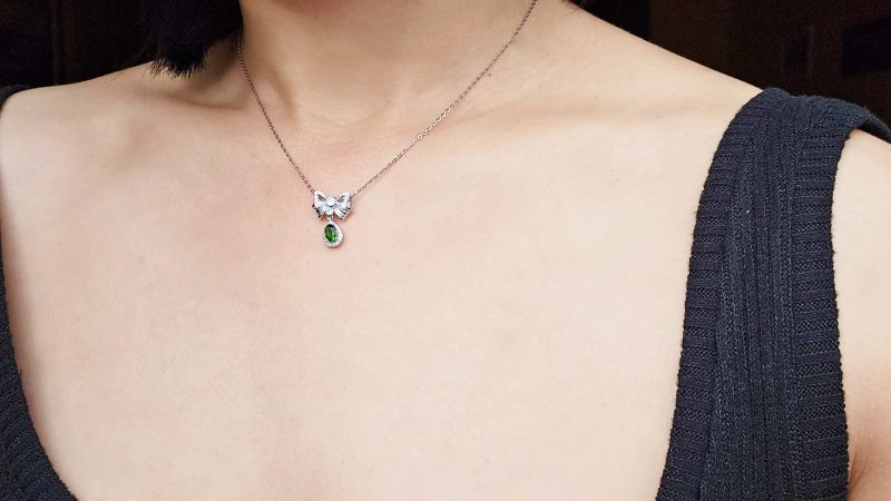 925er Silber Schleifen-Halskette mit Diopsid, Zirkonia