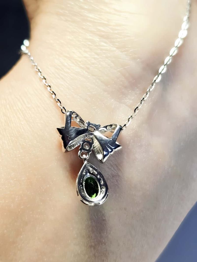 925er Silber Schleifen-Halskette mit Diopsid, Zirkonia