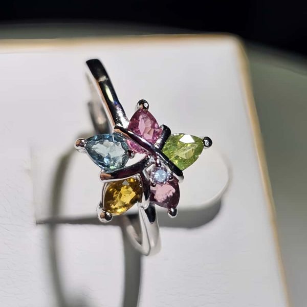 Silberring mit Edelsteinen im Fünfsterne-Design – Topas, Citrin, Peridot und farbigen Akzentsteinen
