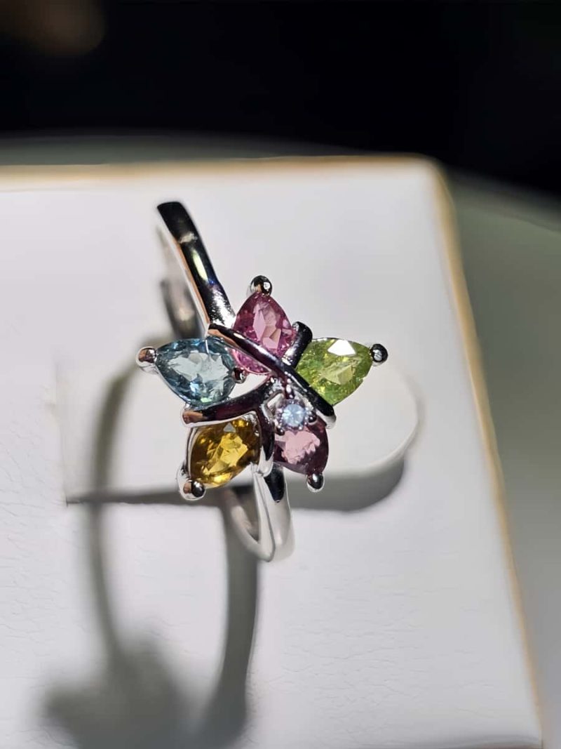 Silberring mit Edelsteinen im Fünfsterne-Design – Topas, Citrin, Peridot und farbigen Akzentsteinen