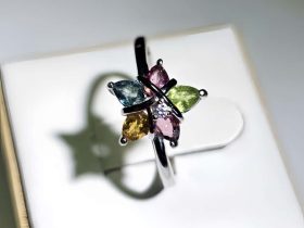 Stein-DR0028-02 Silberring mit Edelsteinen im Fünfsterne-Design – Topas, Citrin, Peridot und farbigen Akzentsteinen