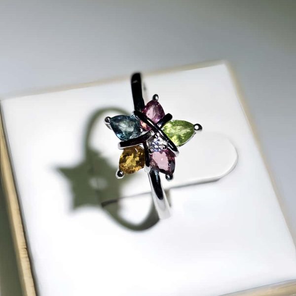 Silberring mit Edelsteinen im Fünfsterne-Design – Topas, Citrin, Peridot und farbigen Akzentsteinen