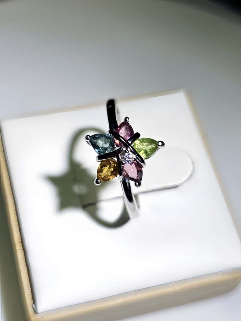Silberring mit Edelsteinen im Fünfsterne-Design – Topas, Citrin, Peridot und farbigen Akzentsteinen