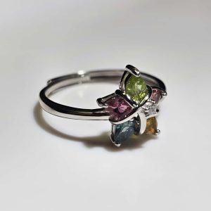 Silberring mit Edelsteinen im Fünfsterne-Design – Topas, Citrin, Peridot und farbigen Akzentsteinen