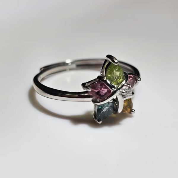 Silberring mit Edelsteinen im Fünfsterne-Design – Topas, Citrin, Peridot und farbigen Akzentsteinen