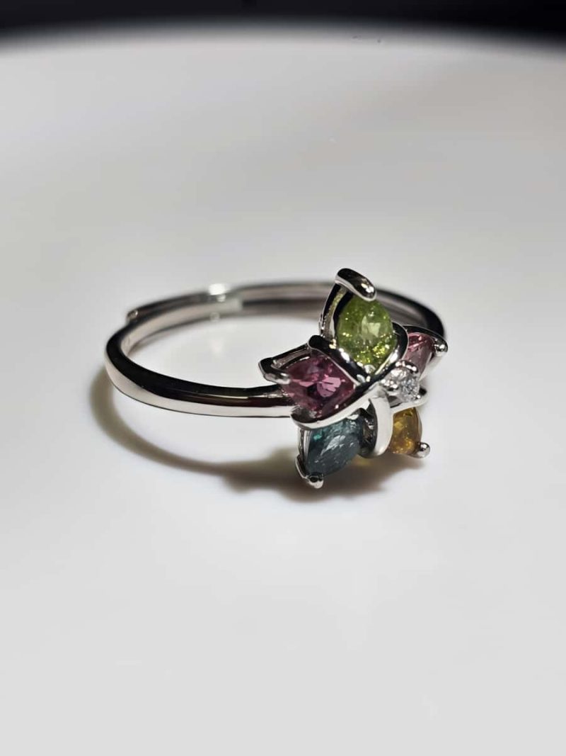 Silberring mit Edelsteinen im Fünfsterne-Design – Topas, Citrin, Peridot und farbigen Akzentsteinen