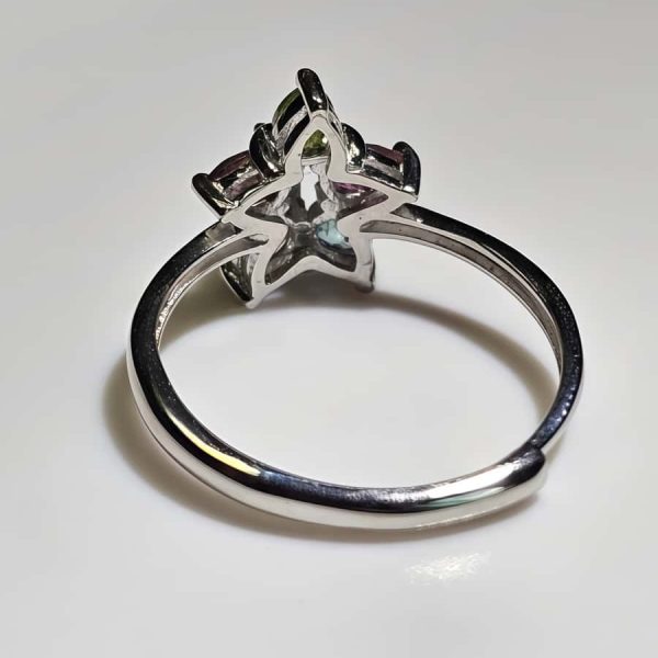 Silberring mit Edelsteinen im Fünfsterne-Design – Topas, Citrin, Peridot und farbigen Akzentsteinen
