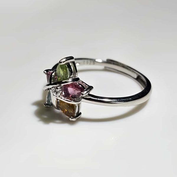 Silberring mit Edelsteinen im Fünfsterne-Design – Topas, Citrin, Peridot und farbigen Akzentsteinen