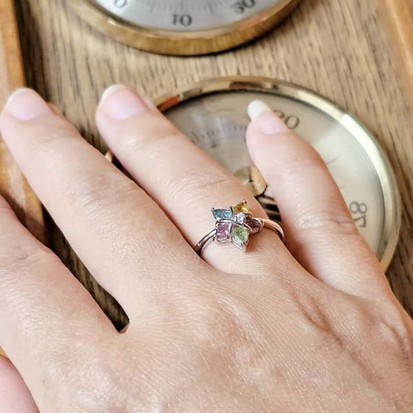 Silberring mit Edelsteinen im Fünfsterne-Design – Topas, Citrin, Peridot und farbigen Akzentsteinen