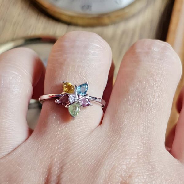 Silberring mit Edelsteinen im Fünfsterne-Design – Topas, Citrin, Peridot und farbigen Akzentsteinen