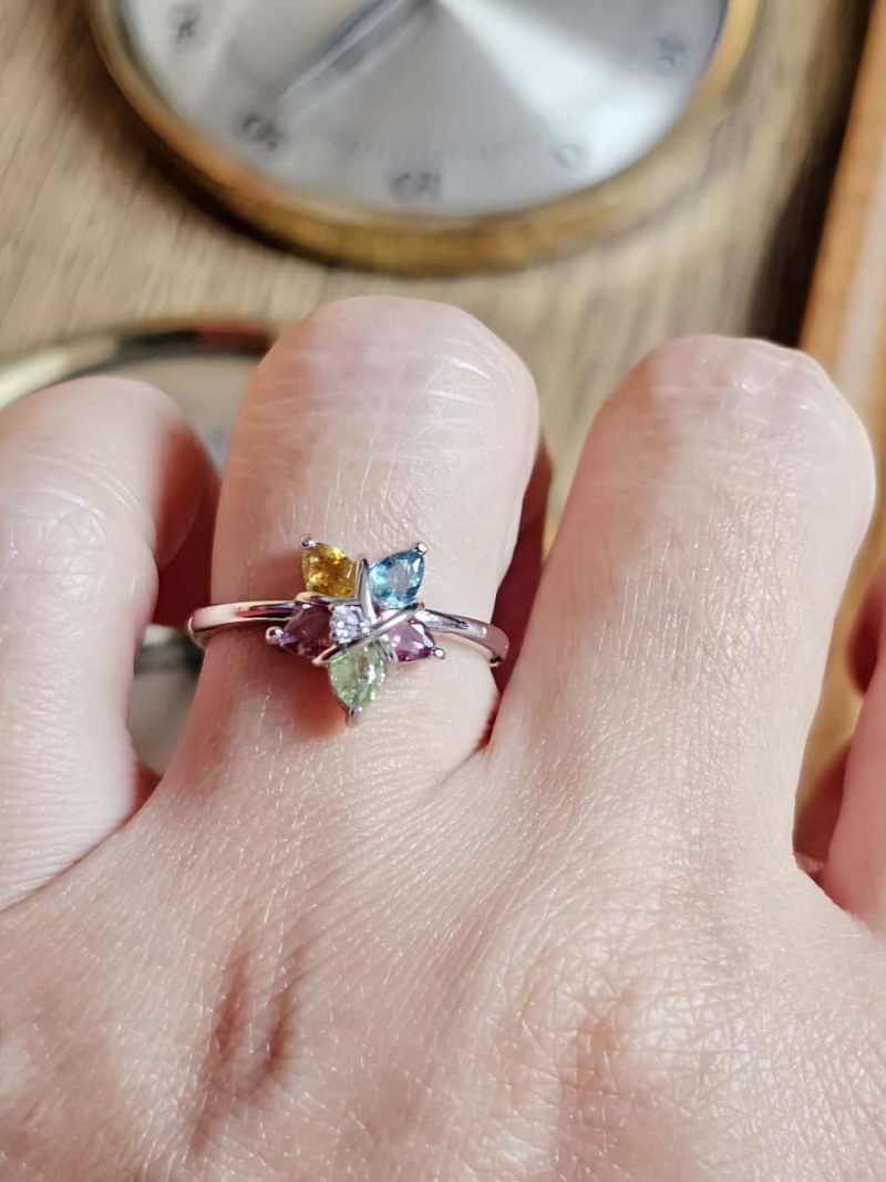Silberring mit Edelsteinen im Fünfsterne-Design – Topas, Citrin, Peridot und farbigen Akzentsteinen